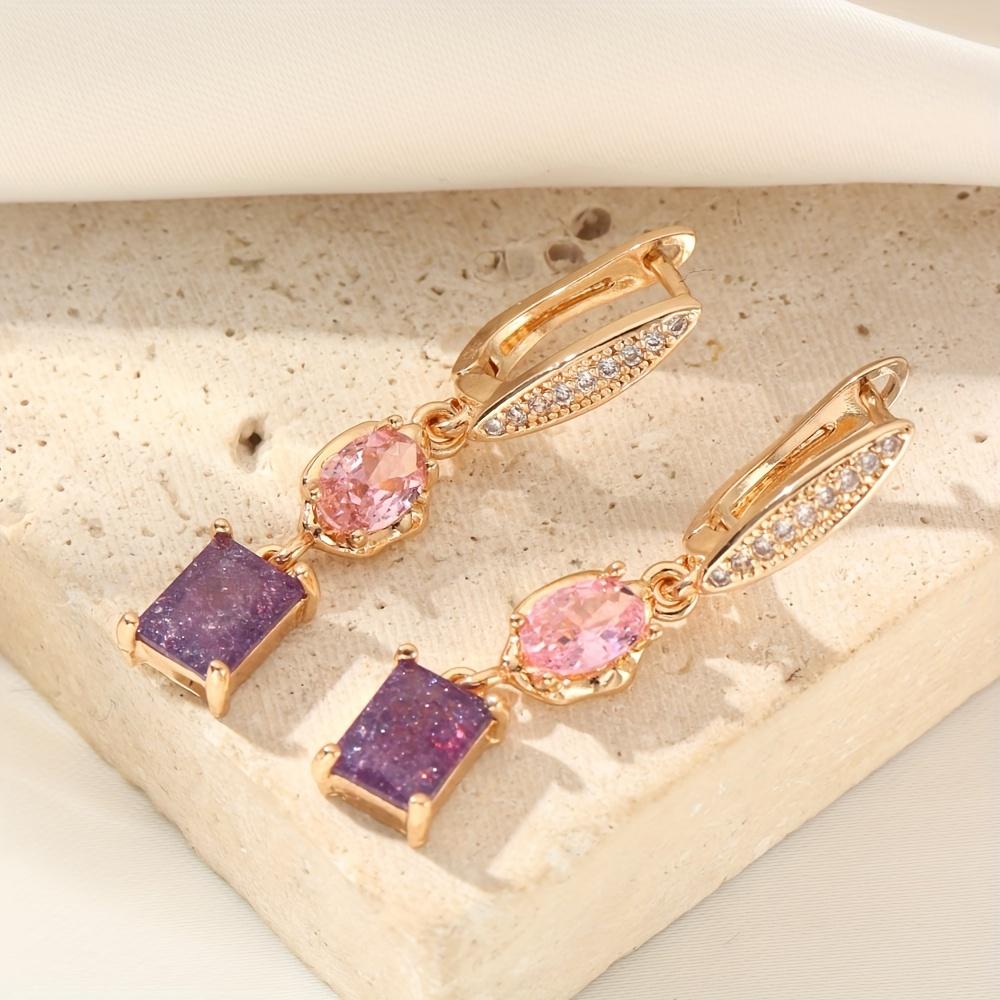 

Геометрические длинные серьги-подвески для женщин Новая мода Золотые серьги-капли с кубическим цирконием Свадебные украшения и аксессуары фиолетовый