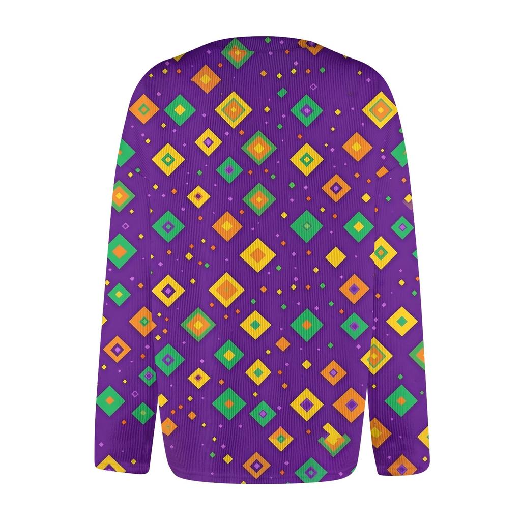 Women's Mardi Gras Print Long Sleeve Knit Cardigan Button Jacket