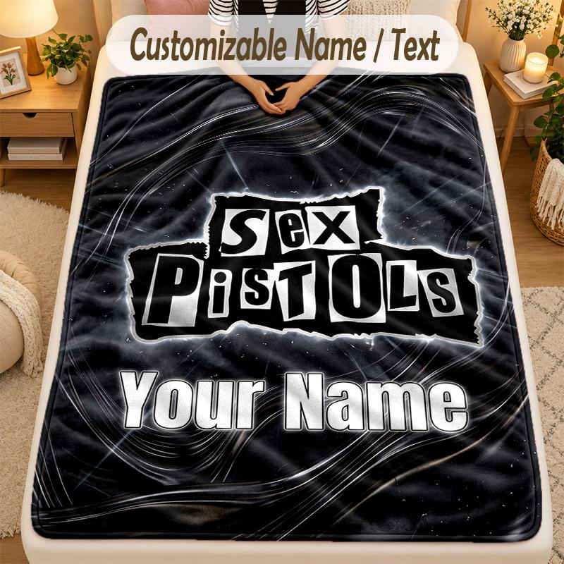 Flannel BlanketSex Pistols Custom Name Text Personalized Soft Warm Throw Blanket Home Decor Gift