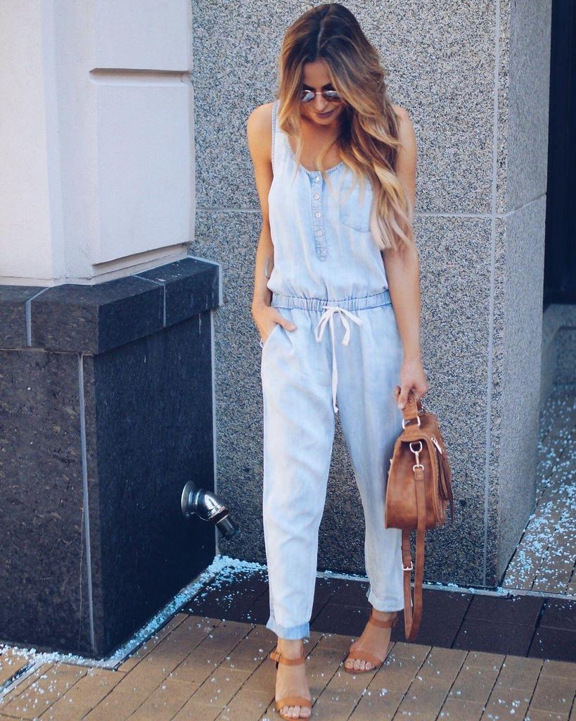 European & American Waist-Slimming Fashion Jeans Jumpsuit