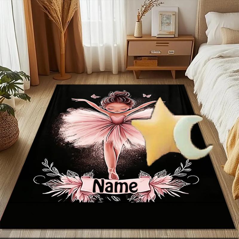 1PC Custom Name Ballerina Art Theme Floor Mat Ideal for Living Room, Game Rooms, Office, Bedroom,Floor Mat Playful Design