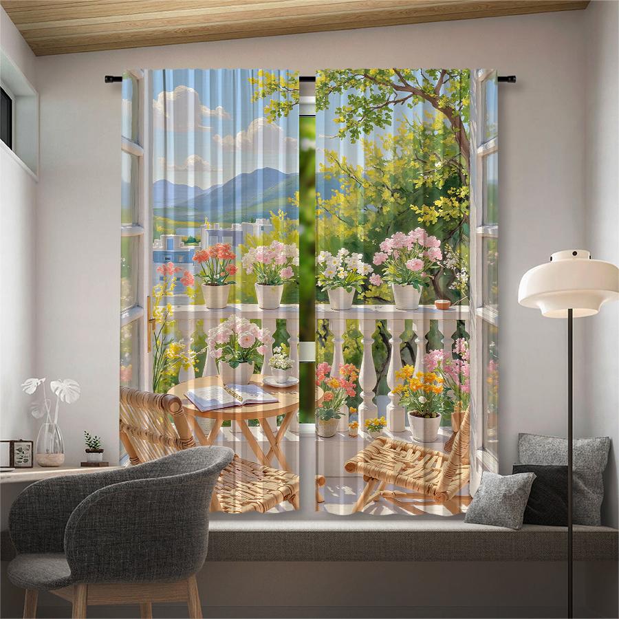 Spring Scenery Printed Curtains Pole Bag Christmas Decorations Home Room Made Of Polyester