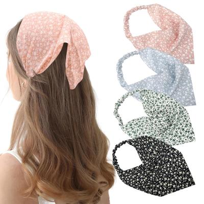New Small Floral Fabric Chiffon Headscarf, Triangular Scarf, Women's Elastic Band Silk Scarf, Head Wrap, Headscarf