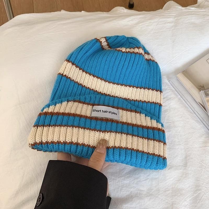Hat Style Versatile Minimalist Retro Stripes Womens Warm Hatsbeanie Knitted