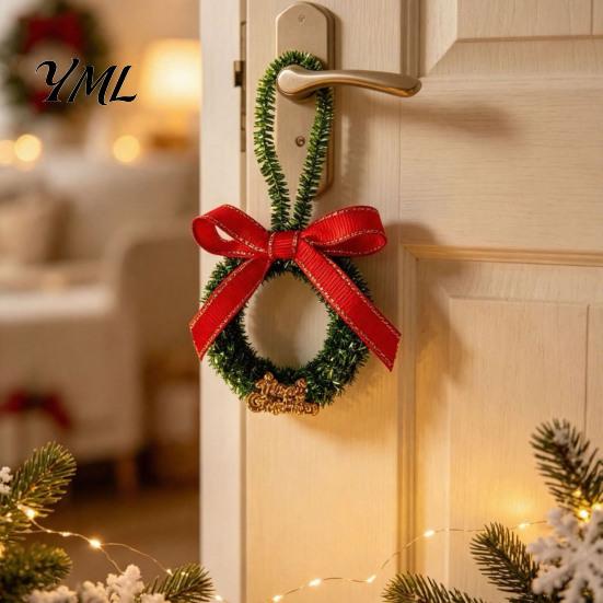 Retro Holiday Ornaments Mini Christmas Wreath Ornament, Miniature Artificial with Bow, Bow Pinecone, Xmas Tree Hanging for Party Seasonal Decor