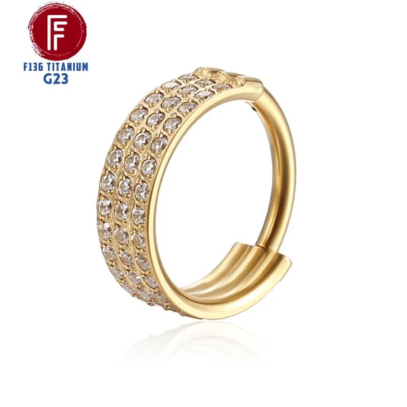 G23 Titanium Daith Cartilage Earrings 16G Helix Nose Septum Piercing Conch Hinged Clicker Body Jewelry Ear Ring Zircon