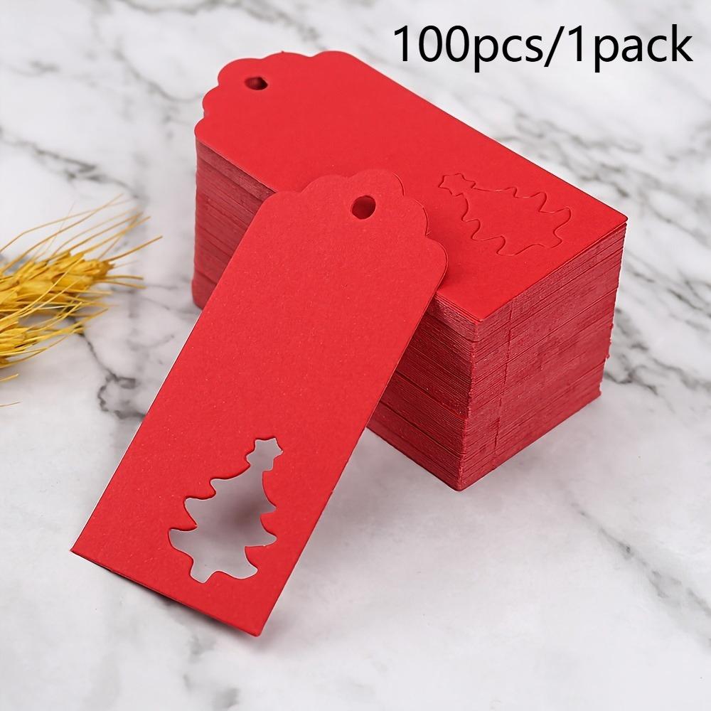 100pcs, Red Christmas Tree Design Kraft Paper Cards for Packaging And Hanging Decorations, Perfect Gift Tags And Ornaments