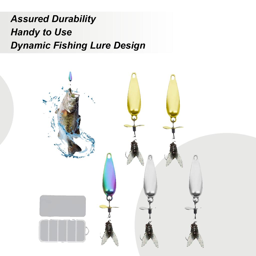 5pcs Metal Lure Spoon Spinner Propeller Sequins Insect Bait Bug Worm Flies Lure Fishing Set Trout Bass Outdoor Fishing Lures