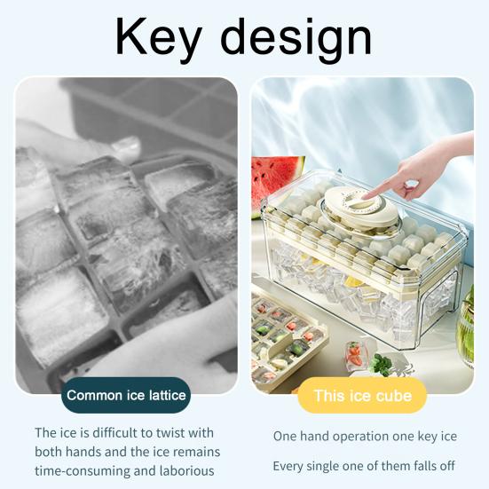 Ice Cube Mold Tray with Lid Bin Ice Scoop 32 Cavity Ice Cube Maker for Freezer Easy Release DIY Ice Cube Tray for Whiskey Cocktail Coffee