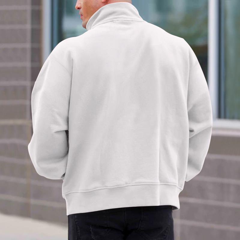 Autumn Winter Men's Plush Velvet Solid Long Sleeve Half Zip Polo Stand Collar Top