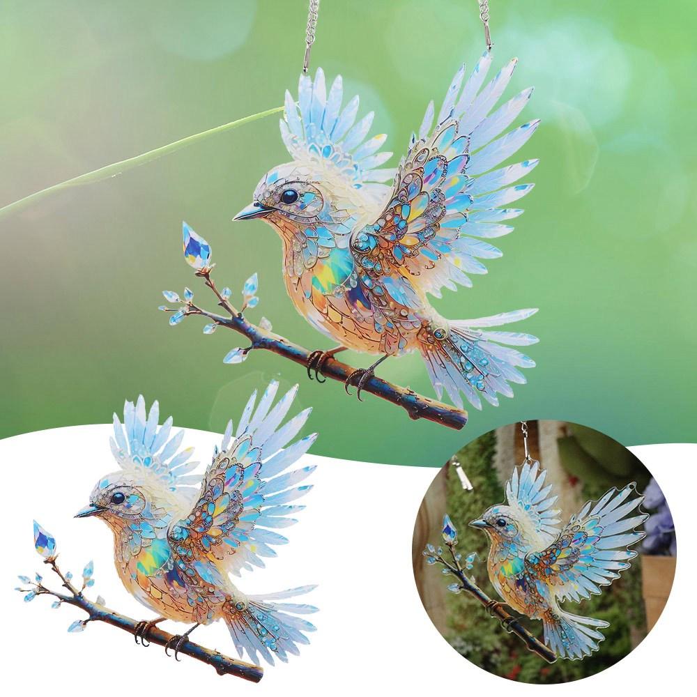Acrylic Bird Hangings Pendant Sky Stained Bluebirds Suncatchers Window Hanging Bird  Branch