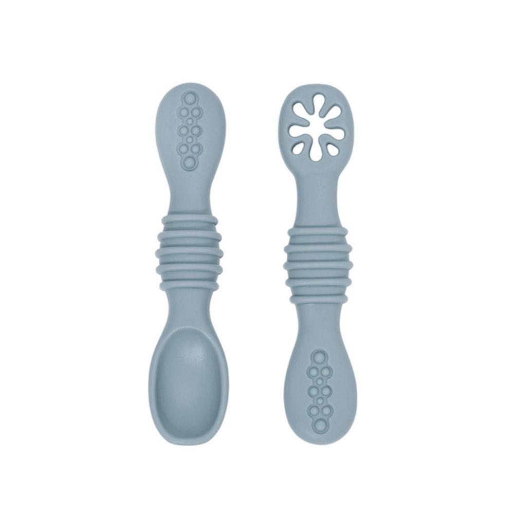 Silicone world 2PCS Baby Learning Spoons Utensils Set Silicone Sticky Spoon Children Cutlery Training Spoon Feeding Tableware