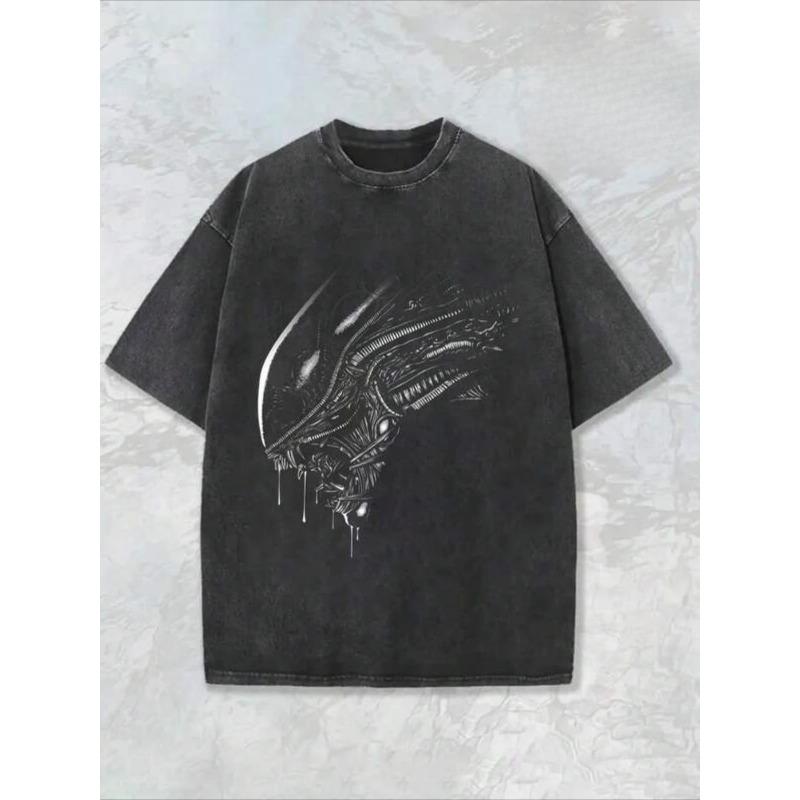 

Alien Sci-fi Pattern Dark Gothic Feng Shui Wash Y2K T-shirt for Men s Summer New Casual Unisex T-shirt S разноцветный