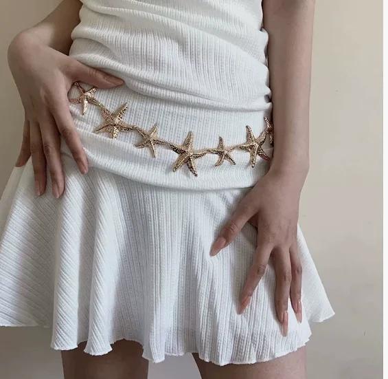 Gold Silver Color Starfish Chain Waist Chain for Woman Girl Fashion Summer Beach Party Jewelry Accessories Mother's Day Gift