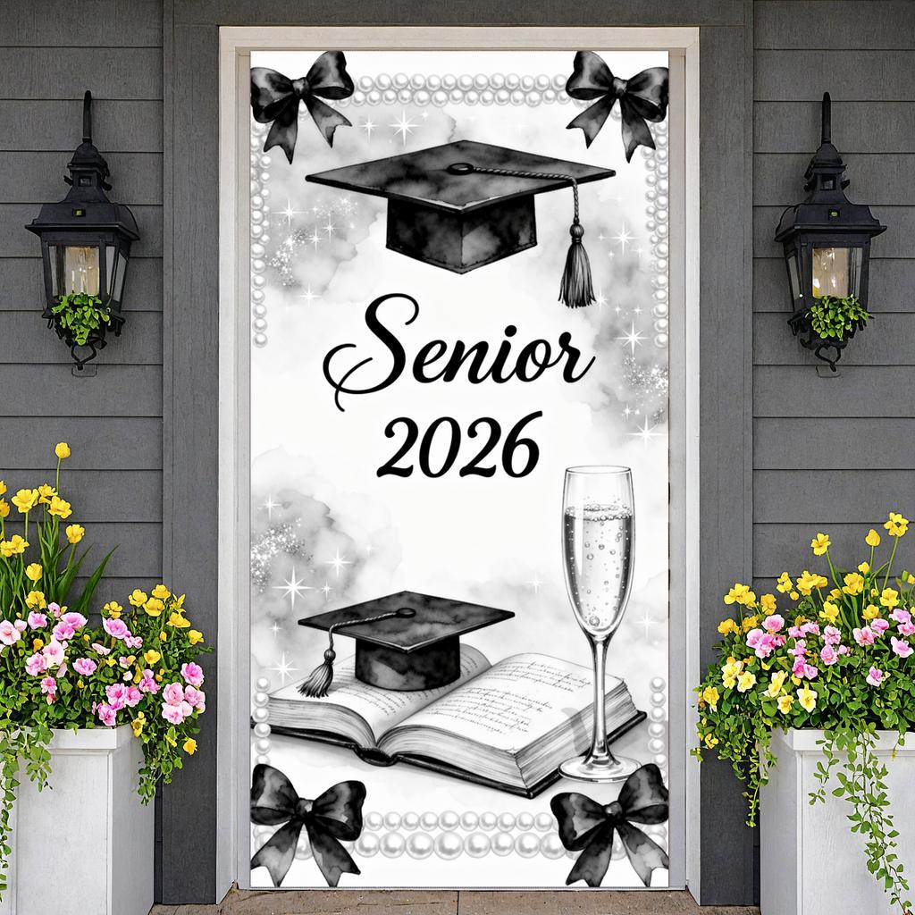 Klasse von 2026 Banner Champagnerglas Abschlussjahr Hintergrund Abschlussbanner Elegantes Design für Abschlussfoto-Shooting