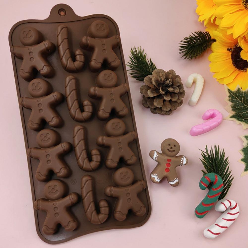 3 Cavity Gingerbread Man Chocolate Silicone Mold Walking Stick Candy Biscuit Making Christmas Ice Tray Cake Decor Baking Tool