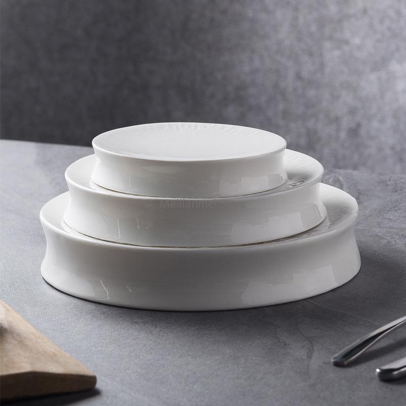 White Ceramic Disc High End Restaurant Dessert Plate Round Cold Dish Plate Pre Dinner Appetizer Plates Tableware Dinner Plates