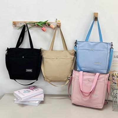 Solid Color Nylon Shoulder Bag Casual Versatile Large Capacity Portable Tote Bag Student Outdoor Travel Messenger Bag