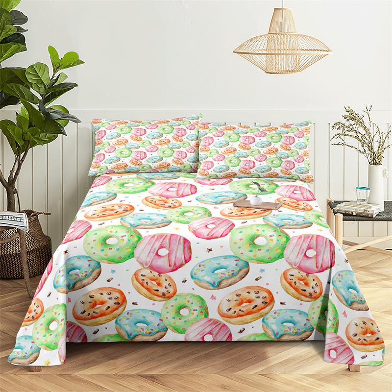 

Love-themed Donuts Bedding Sheet Fashion Printed Style Polyester Fabric Children Queen Dimension Bed Flat Sheet with Pillowcase Bed Cover Collection 150X230cm(2Pcs)&Flat Sheet