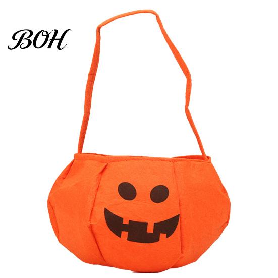 Halloween Gift Bag Pumpkin Candy for Kids, Small Trick or Treat Bucket, Reusable Soft Face Basket with Handle Party Decoration