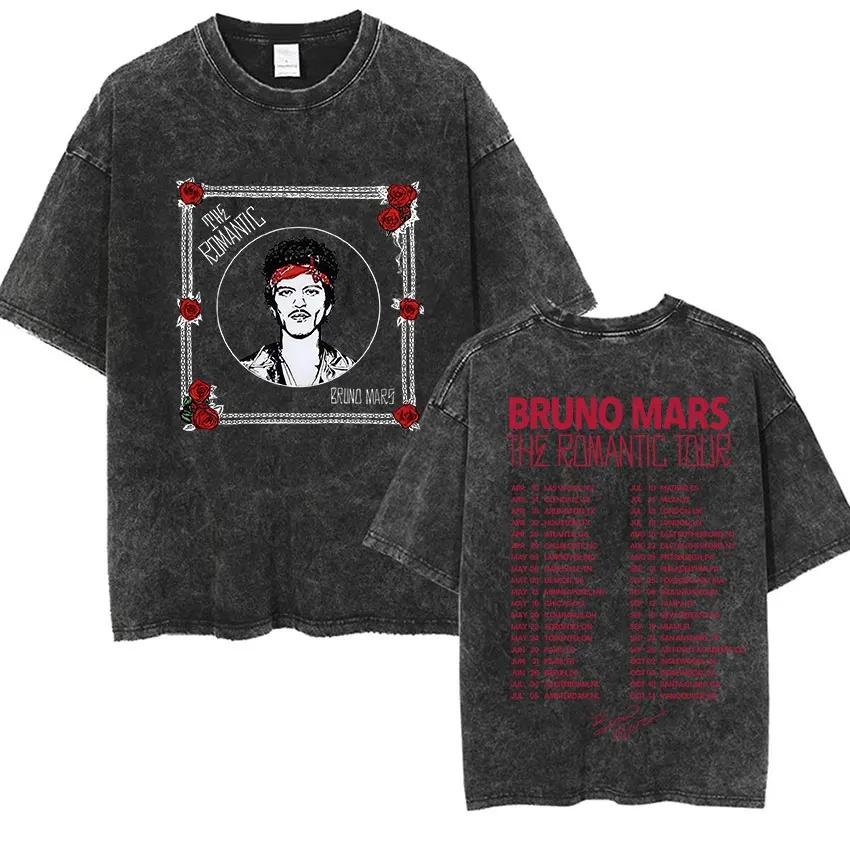 Bruno Mars The Romantic Tour 2026 Tricouri Vintage Spălate Bărbați Femei Modă Punk Gotic Bumbac Mânecă Scurtă Tricou Streetwear