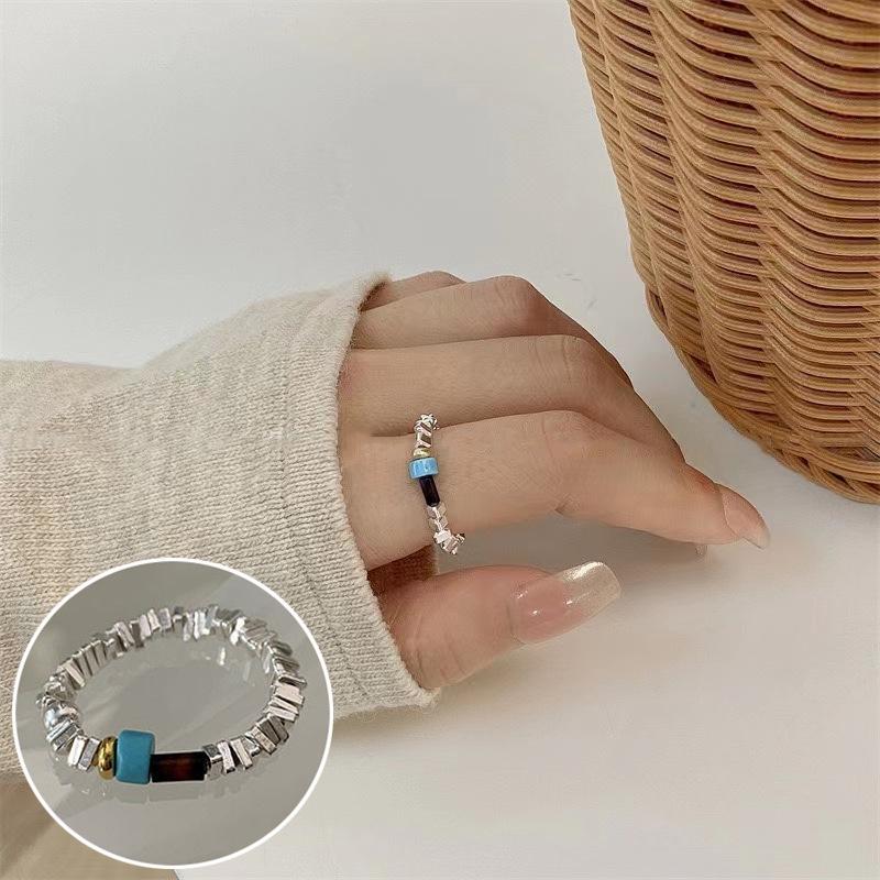 Bague ouverte vintage en argent S925 plaqué perle pour femmes