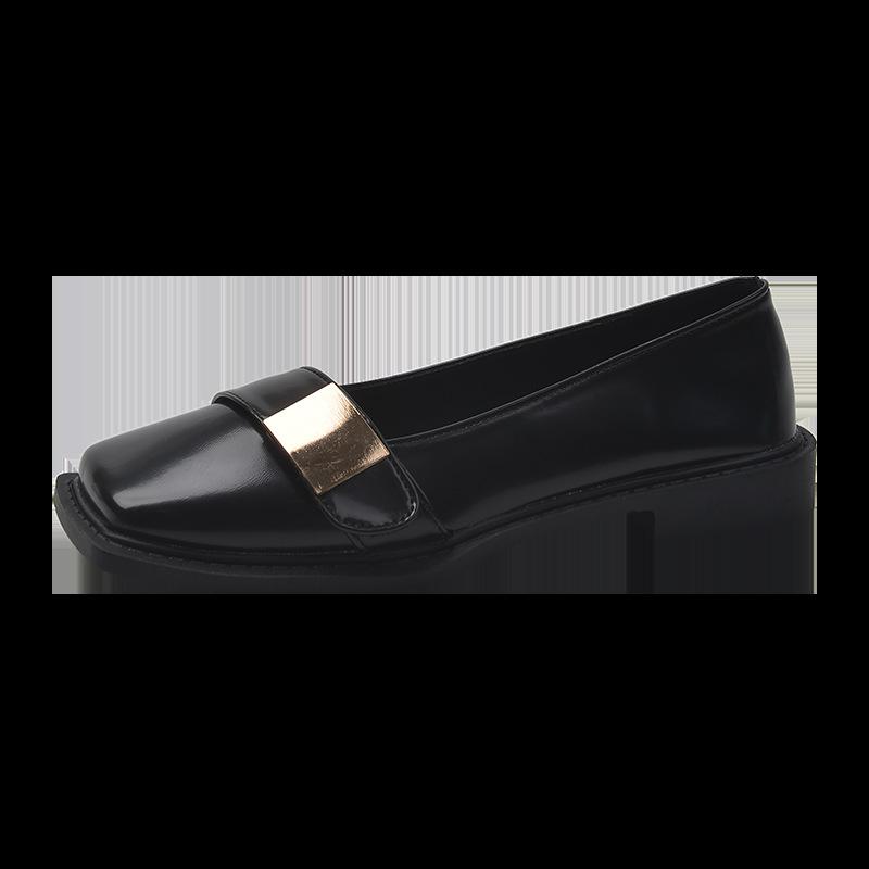 

Ретро британский стиль одиночные туфли с металлической пряжкой 2025 новые квадратные туфли с мягкой подошвой удобные женские туфли с одной педалью маленькие кожаные туфли 39 чёрный