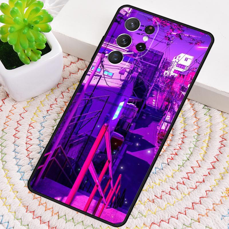 Neon Village Bathhouse Night Silicone Phone Case For Samsung Galaxy note 10 pro S26 S25 S24 S23 S22 S21 Plus S25Ultra Capa Cover