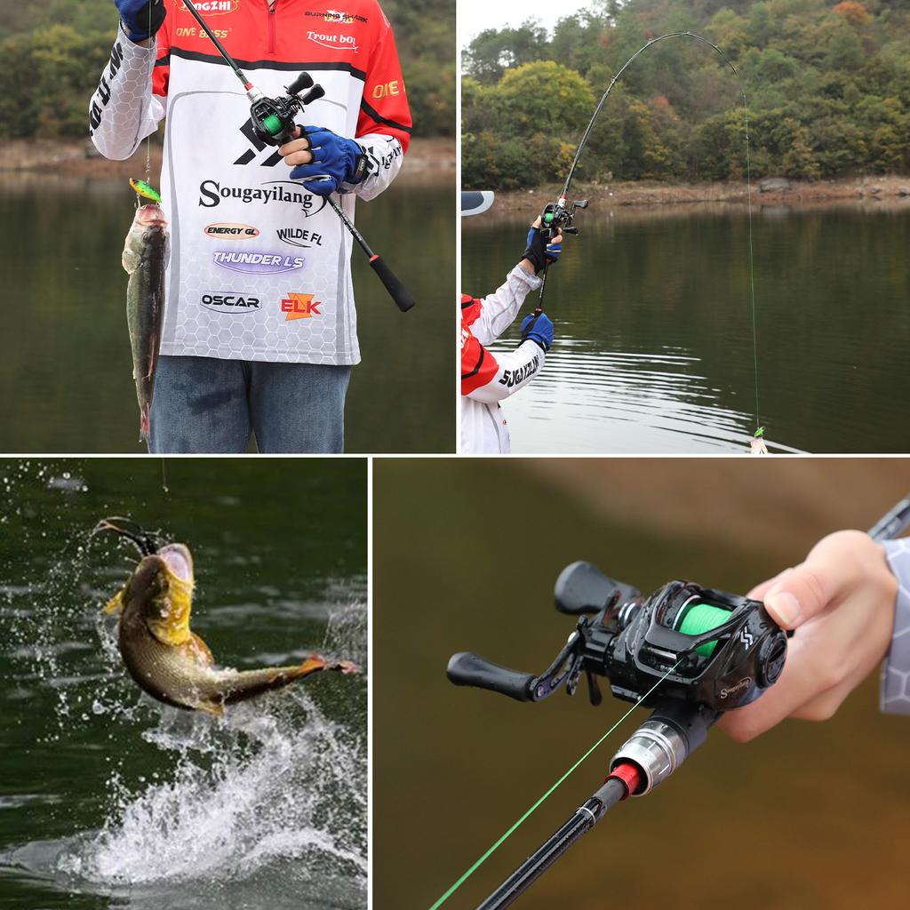 SOUGAYILANG Nový rybářský prut Baitcasting Sada rybářských navijáků 1,8 m 2,1 m 2,4 m Převodový poměr 6,3:1 Odlévací rybářský naviják 17+1BB