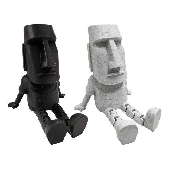 3D Printed Moai Statue Action Figure, Movable Joints Articulated Easter Island Rock Sculpture, Mini Desk Toy Ornament for Office Home Decor
