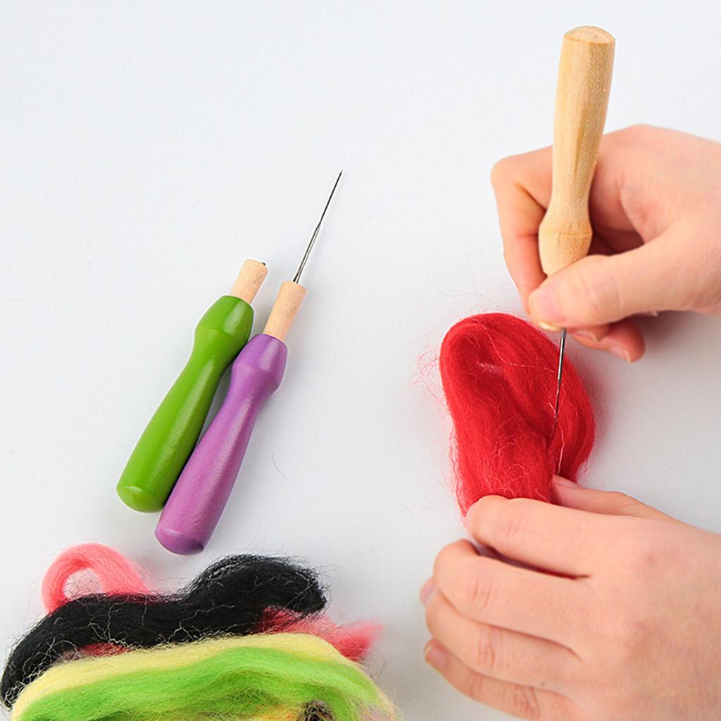 Multi/Single Needle Felting Tool with/without Barbed Needle for Felt Animals & Pattern Felt Needle Holder Wooden Handle