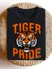 Men's Bold Tiger Graphic Black Crew Neck Shirt with Orange Highlights Comfortable And Breathable Top for Gaming Sports And Casual Wear Regular Fit Cas