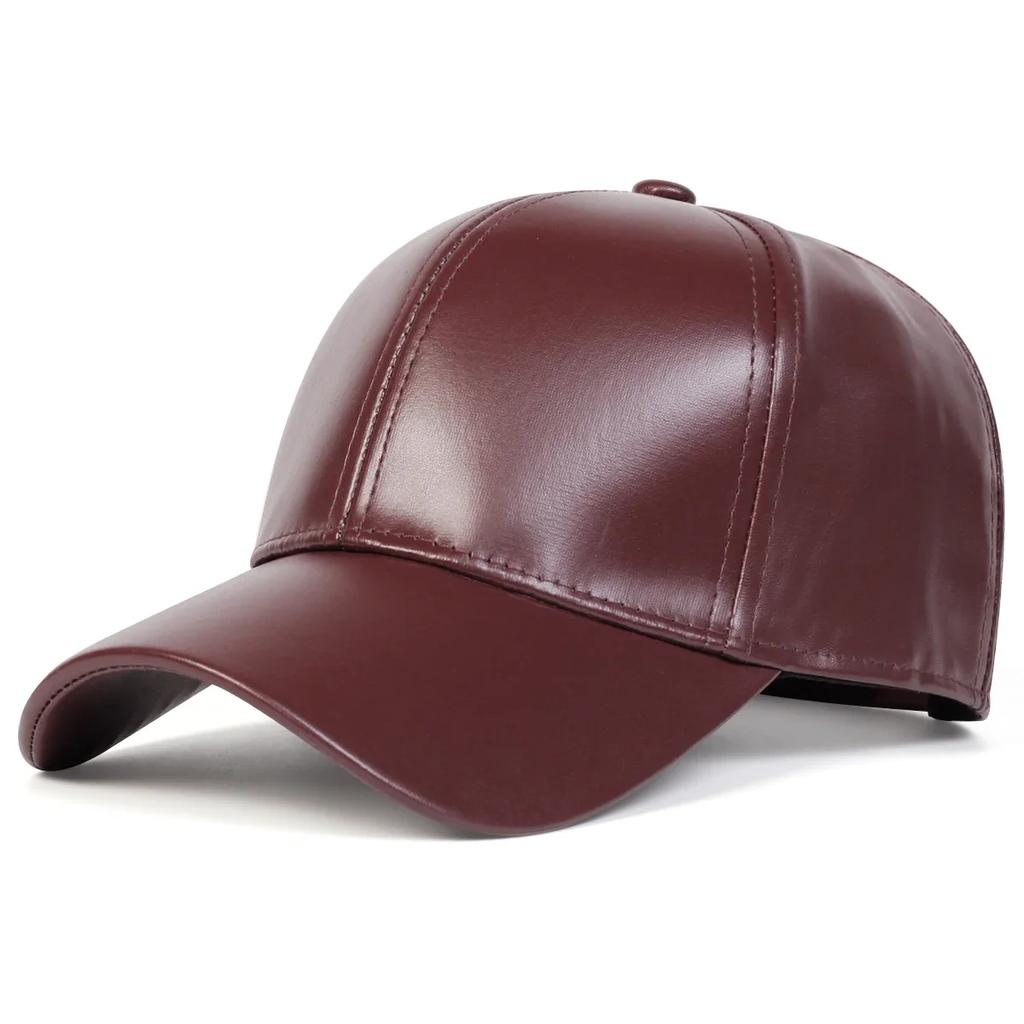 Unisex Leuchtpanel Unifarbene PU-Leder-Baseballkappen Frühling Herbst Outdoor Verstellbare Freizeitkappen Papa-Hut Sonnenschutzhut