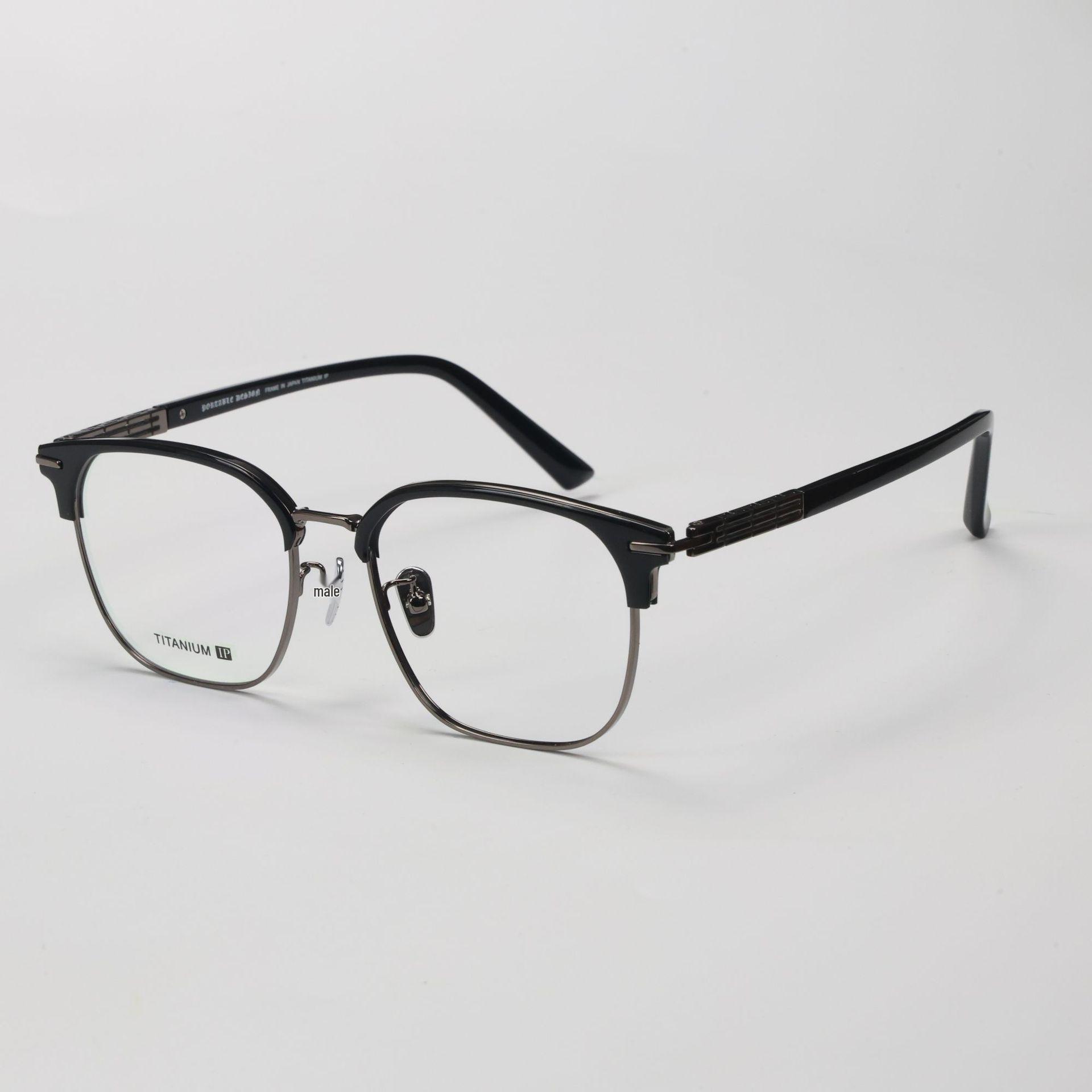 Men s Retro Full-Frame Pure Titanium Eyeglass Frame with Brow Bar - Prescription Ready.