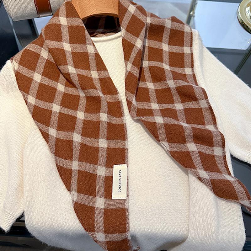 1Pc Acrylic cashmere-like Multi-functional Diamond Shaped Leisure Scarf Versatile Plaid Pattern Solid Color Shawl