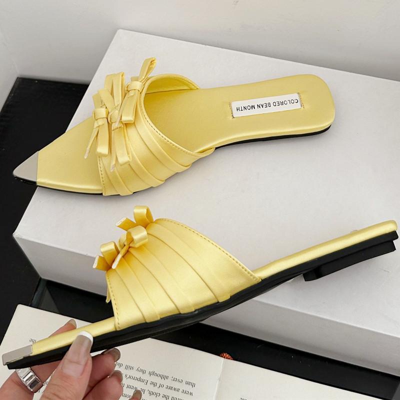 

Fashion Elegant Bow Woman Luxury Sandals Fashion Pointed Toe Flat Heel Designer Shoes Summer Simple Comfortable Vacation Beach Shoes 39 жёлтый