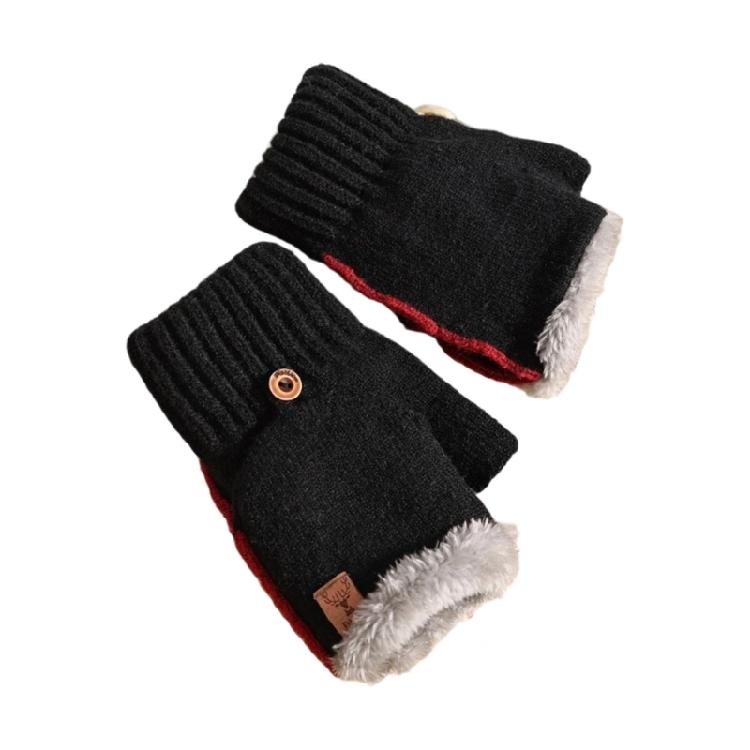 

Soft Acrylic Fingerless Gloves Fleece Lining Stretch Knit Mittens For Cold Weather Daily Use Indoor Writing Handwear Os чёрный