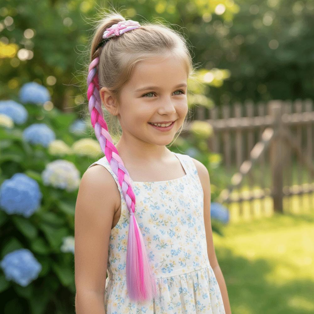 Synthetic Girls Twist Braids Hair Colorful Baby Wig Hairbands Ponytail  Party