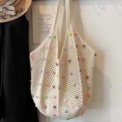 Bolsa de Playa Tejida Calada para Vacaciones de Playa Relajantes para Mujer, de Gran Capacidad, para Hombro/Axila
