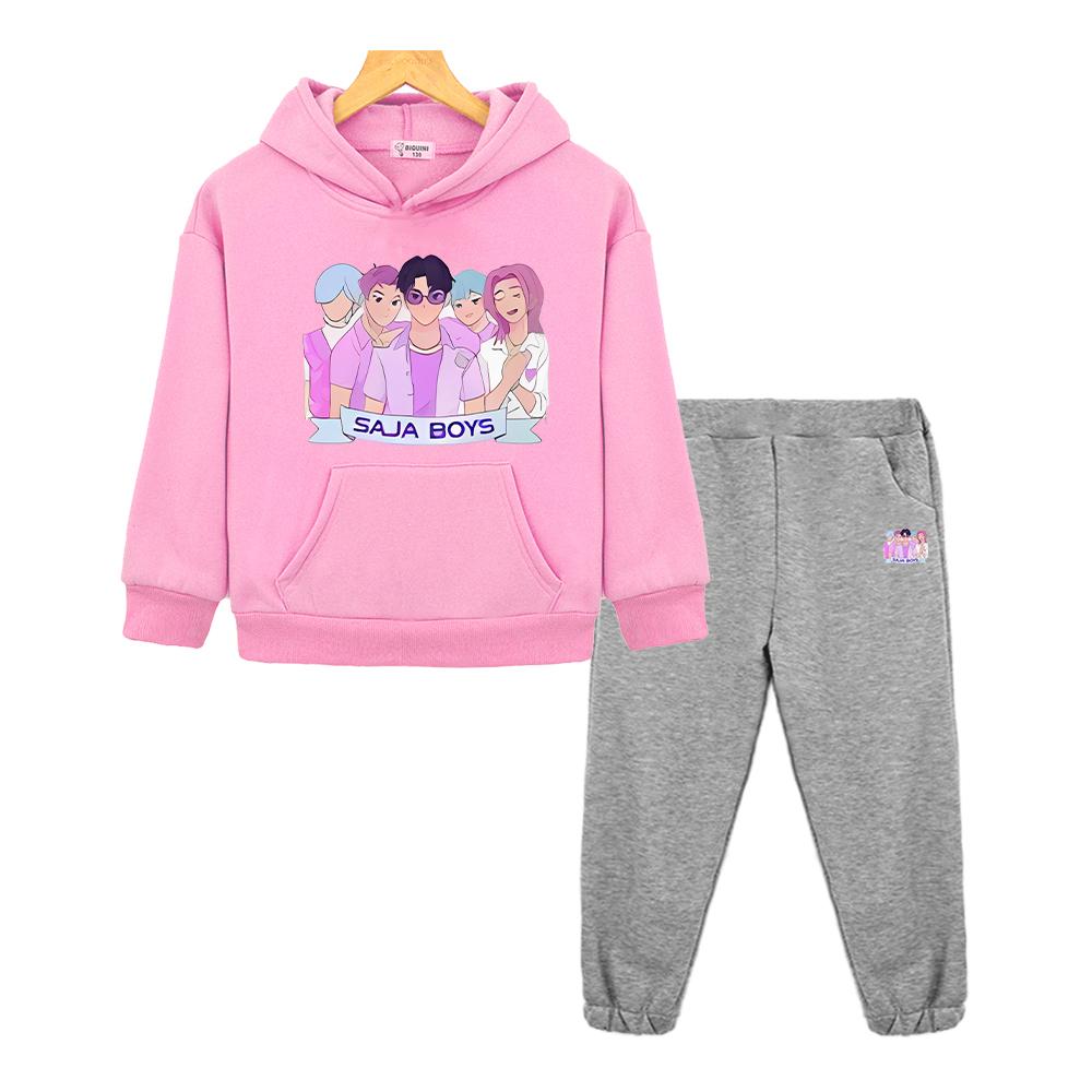 Saja Jungen Herbst Junge Mädchen Kapuzen-Sets kpop Dämonenjäger Hoodie Fleecejacke Sweatshirt 2-teilig Pullover+Hose Kinder Boutique Kleidung