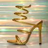 Fashion Liyke Summer Fashion Snake Twine Around Ankle Strap Gold Sandals Women Thin High Heels Stripper Sexy Banquet Shoes Size 36-42