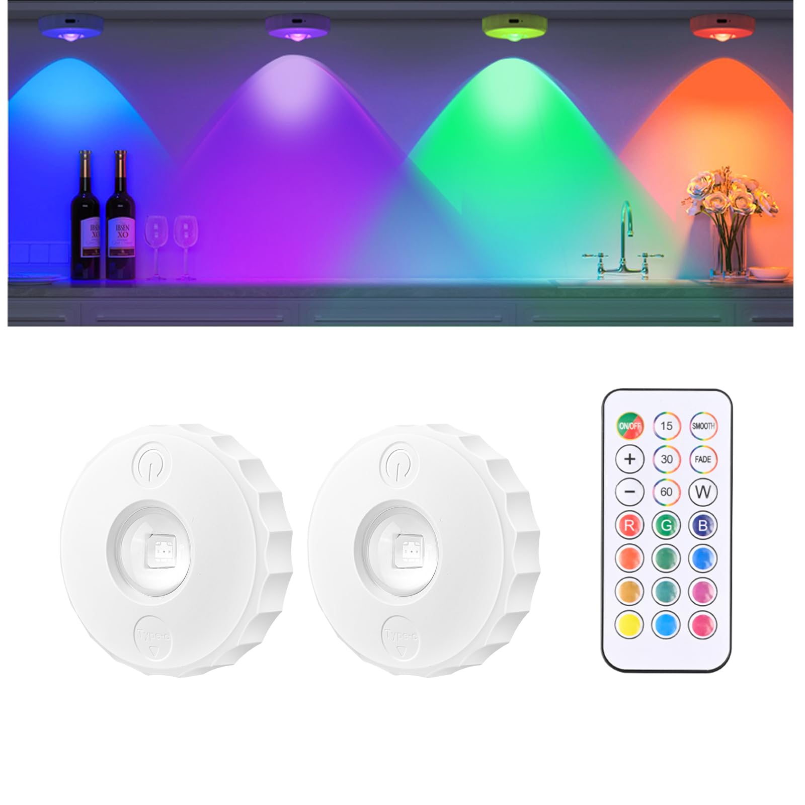 

Светильник для витрины, Шкаф, Сенсорный светильник, USB LED, Перезаряжаемый, Окружающее освещение, Стильный RGB-светильник, Пульт дистанционного управления, 12 цветов RGB, Таймер