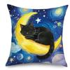 Van Gogh Style Starry Night Black Cat Pillowcase 2D Flat Printed Peach Skin Art Pillow Cover for Sofa Living Room Home Decor