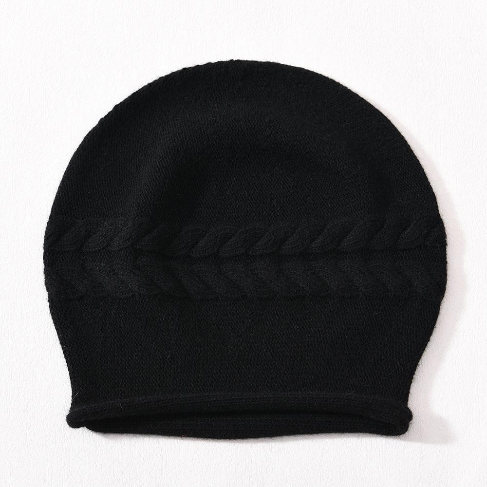 Solid color rabbit velvet twist knitted hat large curled edge soft waxy comfortable versatile warm wool hat