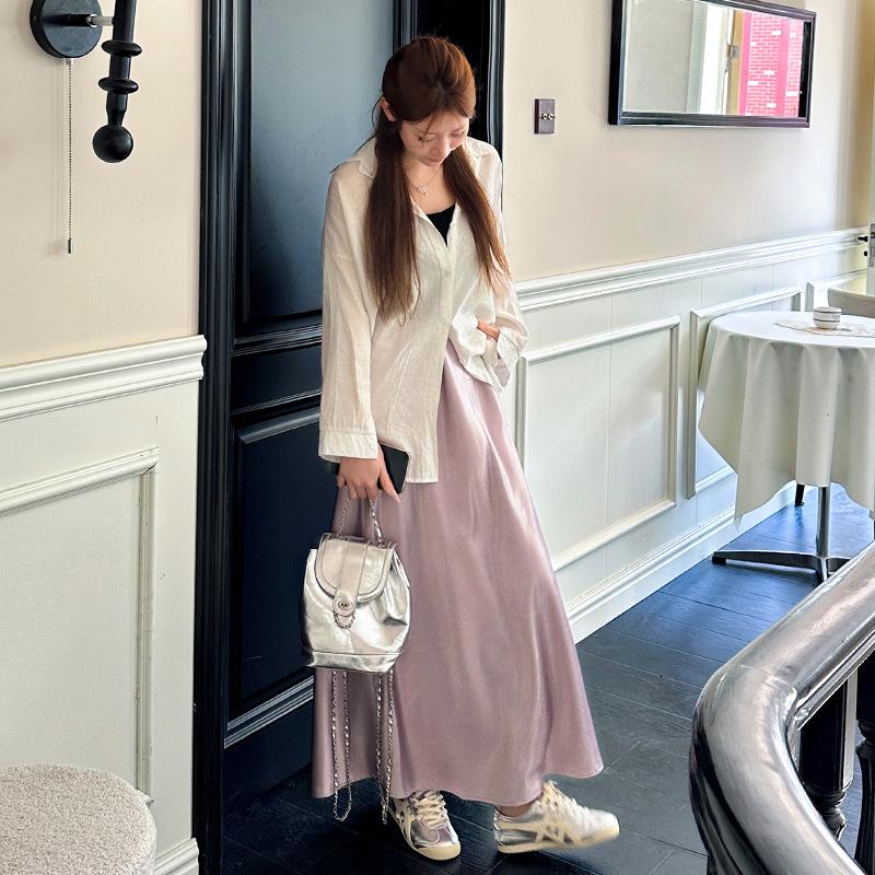 Women s High Waist Mermaid Maxi Skirt Solid Satin Silk Long Skirt Elegant Celebrity Style Slim Fit Flared Hem Half Slip Skirt F