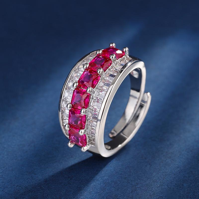 Copper Bottom Gold-Plated Ring Female Imitation Colored Treasure Ring Retro Style Ring With Diamonds Female Row Ring