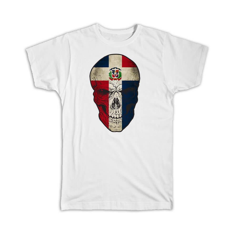 Gift T-Shirt : Dominican Republic Flag Skull National Colors S