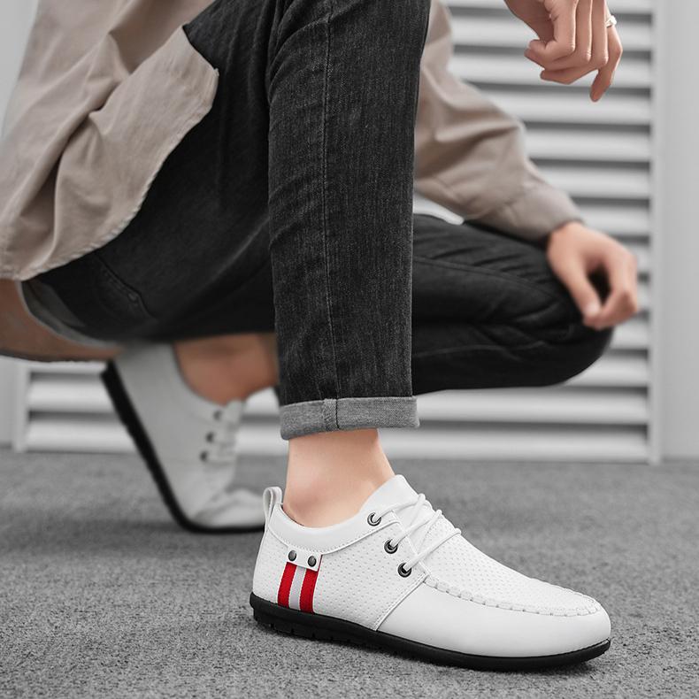 Men's Casual Leather Shoes Trend British Youth Comfortable Casual Loafers Outdoor Men's Plus Size White Flat Shoes