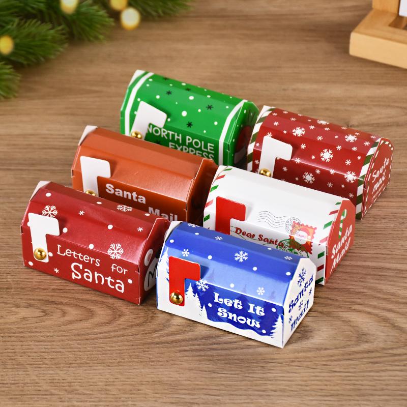 50pcs Christmas Mailbox Shape Candy Gift Box Kids Xmas Cookie Snack Packing Box Bag Navidad Noel Home Decor New Year