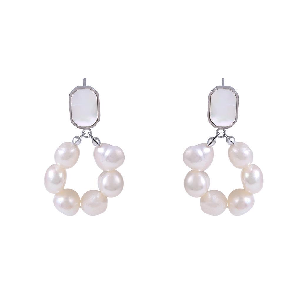 Qiong Yao Freshwater Pearl Shell Stud Earrings for Women - Light Luxury & Sweet Temperament Style